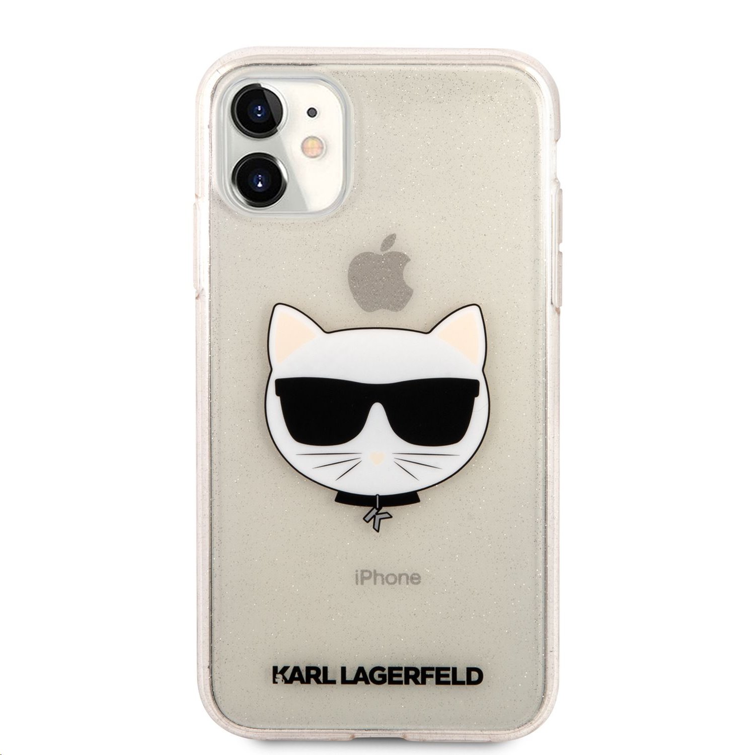 Silikonové pouzdro Karl Lagerfeld Choupette Head Glitter KLHCN61CHTUGLGO pro Apple iPhone 11, zlatá