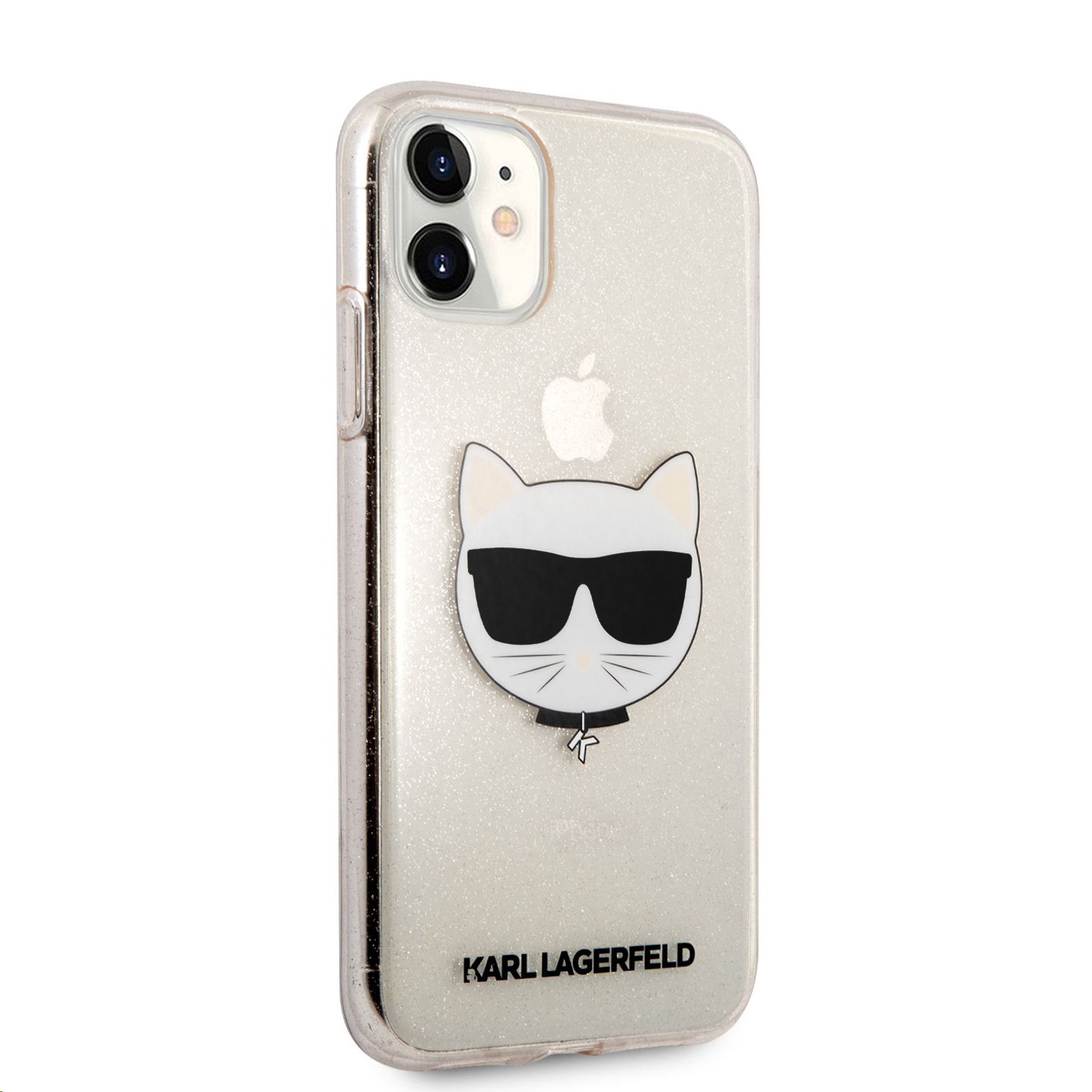 Silikonové pouzdro Karl Lagerfeld Choupette Head Glitter KLHCN61CHTUGLGO pro Apple iPhone 11, zlatá