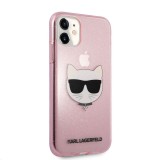 Silikonové pouzdro Karl Lagerfeld Choupette Head Glitter KLHCN61CHTUGLP pro Apple iPhone 11, růžová