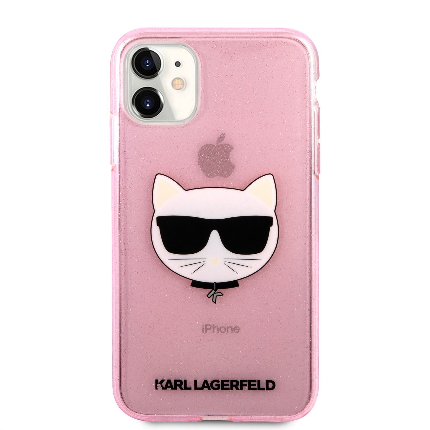 Silikonové pouzdro Karl Lagerfeld Choupette Head Glitter KLHCN61CHTUGLP pro Apple iPhone 11, růžová