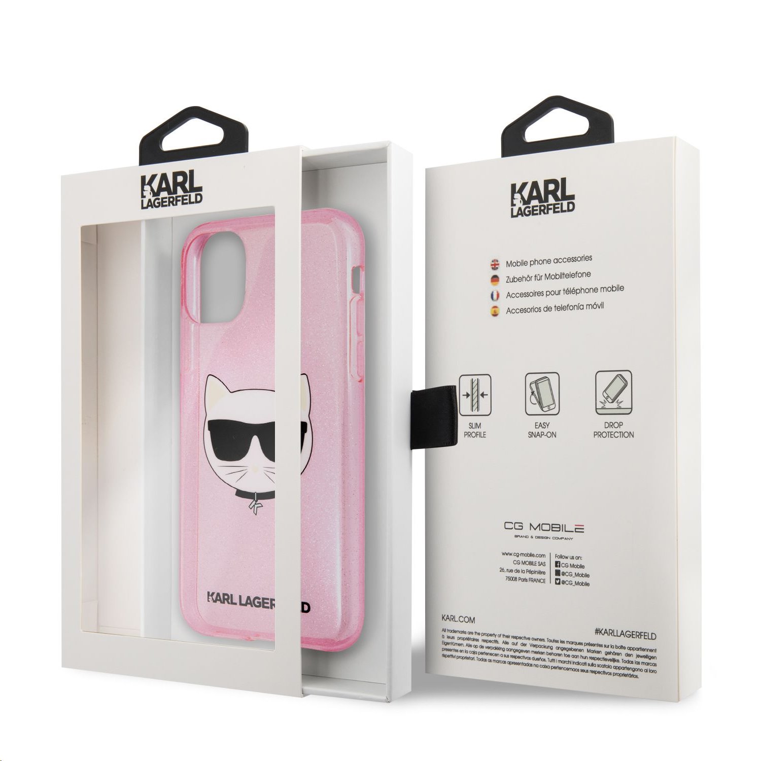 KLHCN61CHTUGLP Karl Lagerfeld Choupette Head Glitter Kryt pro iPhone 11 Pink