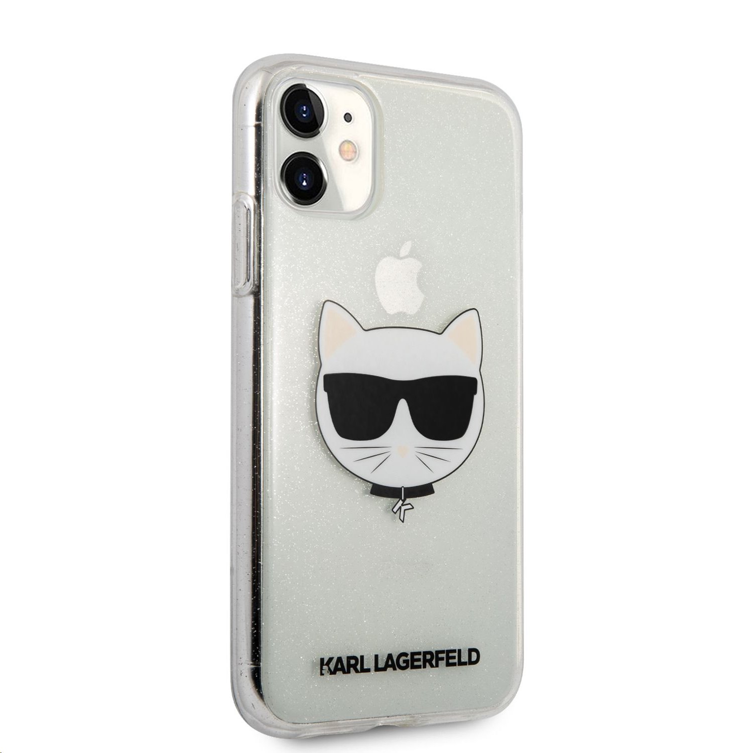 Silikonové pouzdro Karl Lagerfeld Choupette Head Glitter KLHCN61CHTUGLS pro Apple iPhone 11, stříbrná