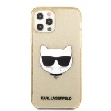 Silikonové pouzdro Karl Lagerfeld Choupette Head Glitter KLHCP12SCHTUGLGO pro Apple iPhone 12 mini, zlatá