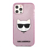 Silikonové pouzdro Karl Lagerfeld Choupette Head Glitter KLHCP12SCHTUGLP pro Apple iPhone 12 mini, růžová