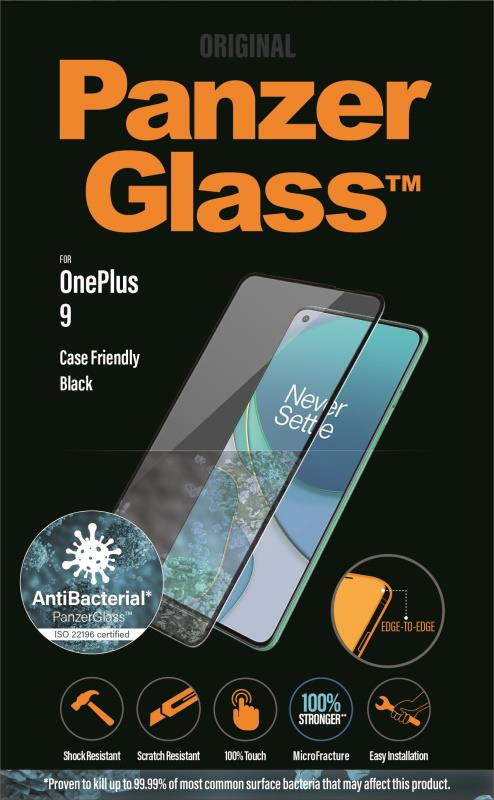 Antibakteriální ochranné sklo displeje PanzerGlass Edge to Edge pro OnePlus 9, černá